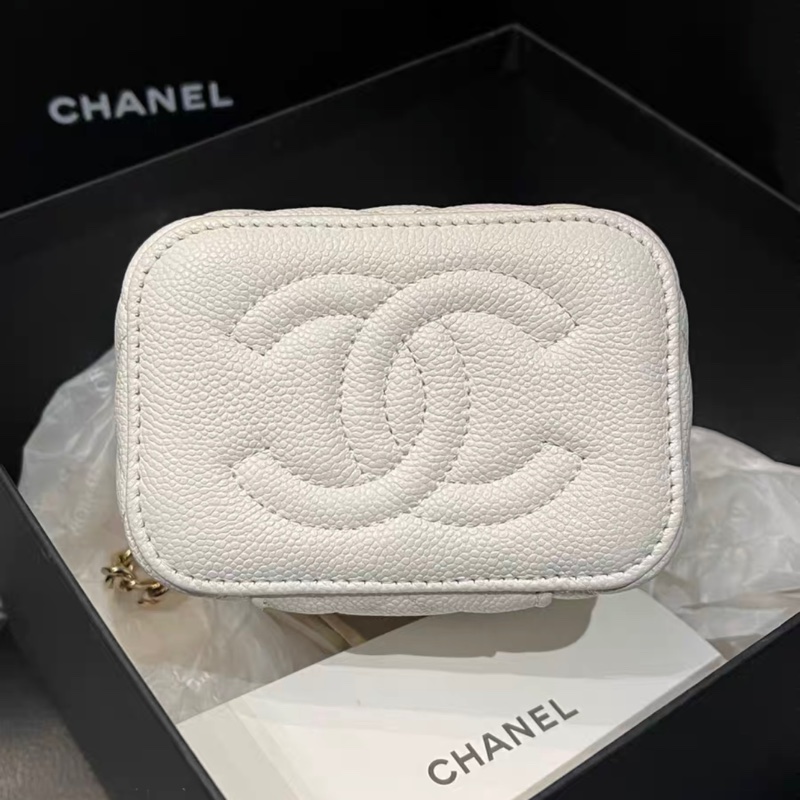 Chanel 魚子醬皮白金小盒子包 99%新-4
