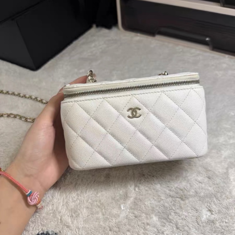 Chanel 白色魚子醬小盒子 白金 97%New 全網最低-0
