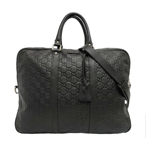 GUCCI 棕色牛皮壓紋 電腦公事包 可拆卸肩帶