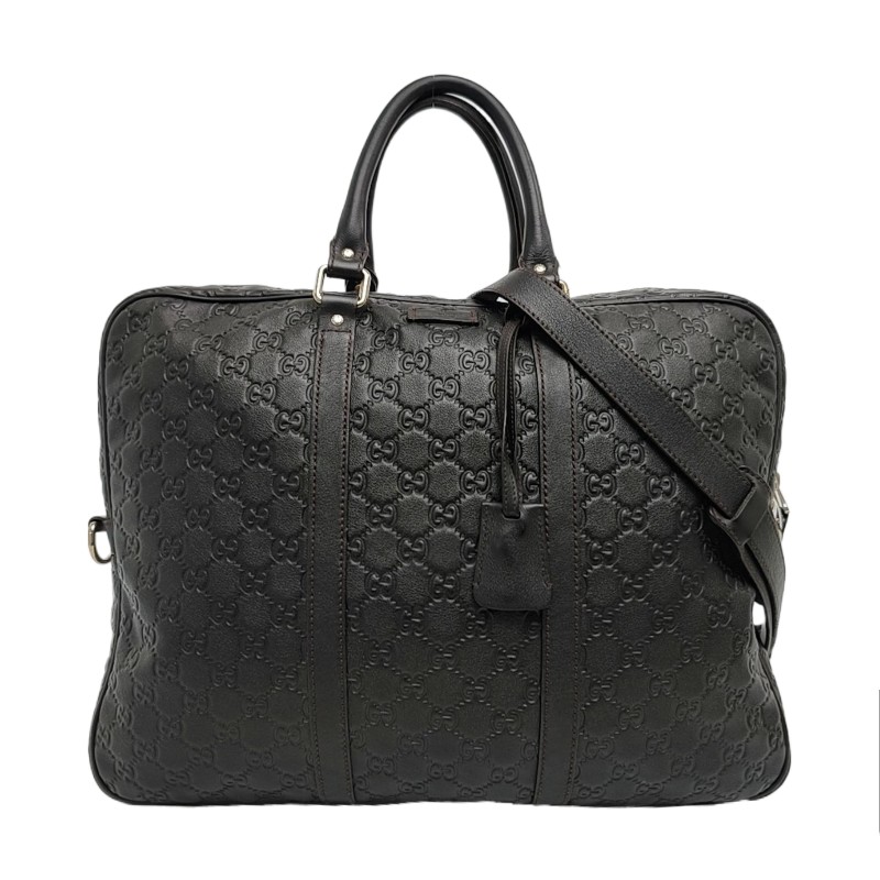 GUCCI 棕色牛皮壓紋 電腦公事包 可拆卸肩帶-0