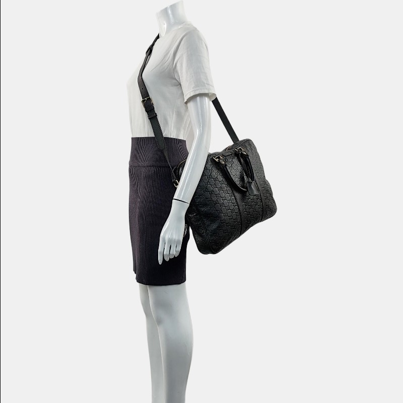 GUCCI 棕色牛皮壓紋 電腦公事包 可拆卸肩帶-1