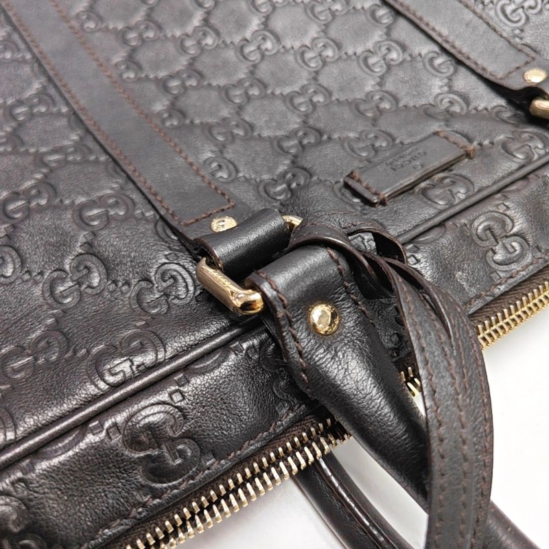 GUCCI 棕色牛皮壓紋 電腦公事包 可拆卸肩帶-8