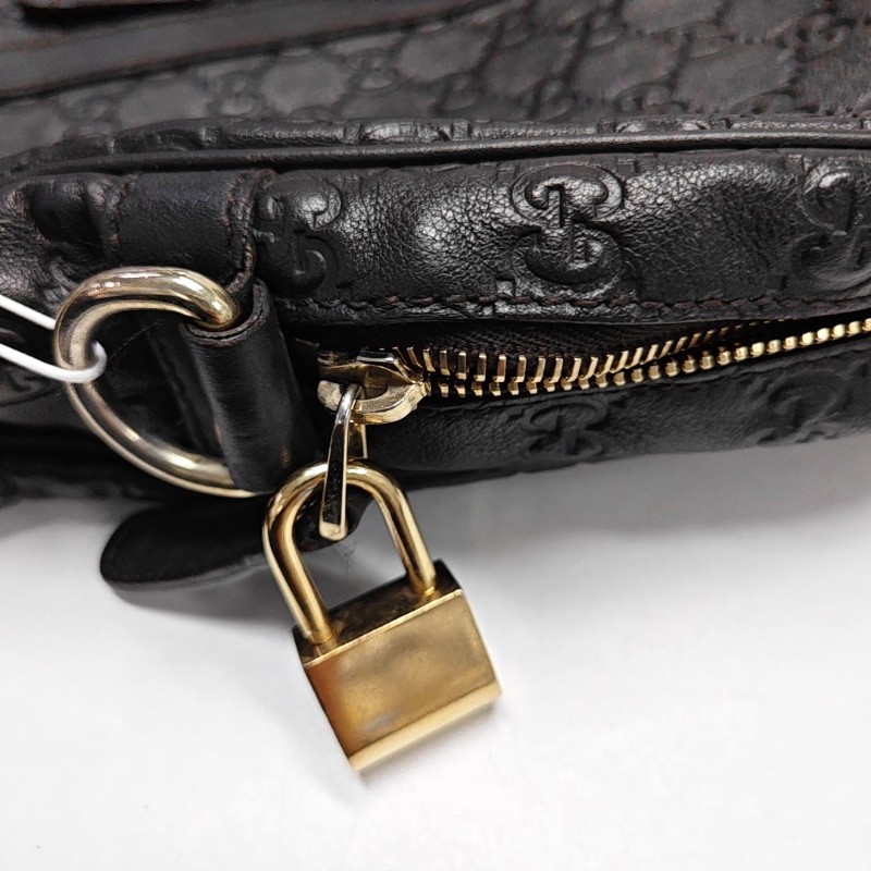 GUCCI 棕色牛皮壓紋 電腦公事包 可拆卸肩帶-16