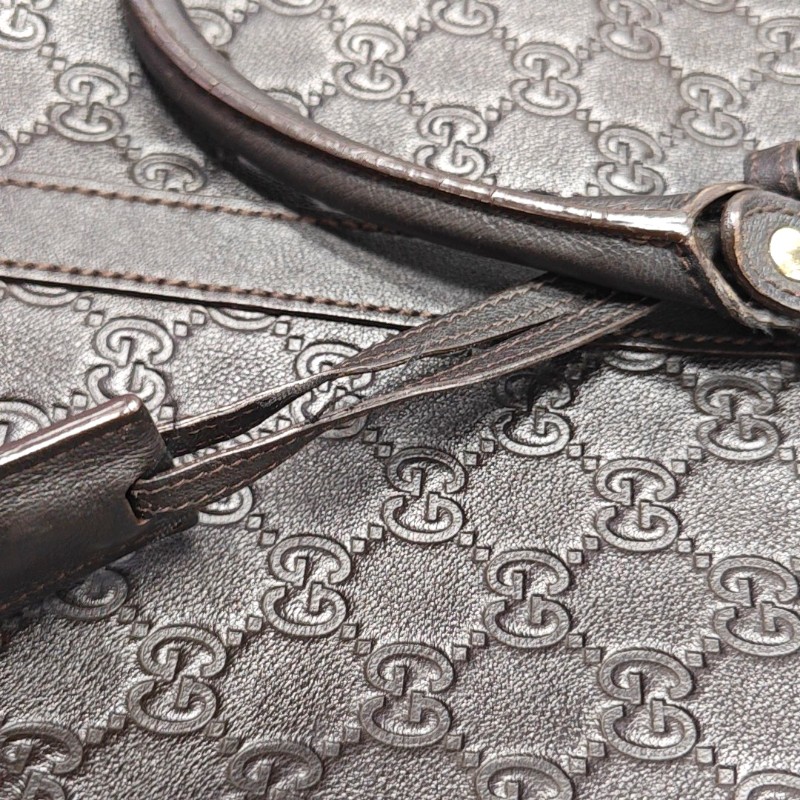 GUCCI 棕色牛皮壓紋 電腦公事包 可拆卸肩帶-17