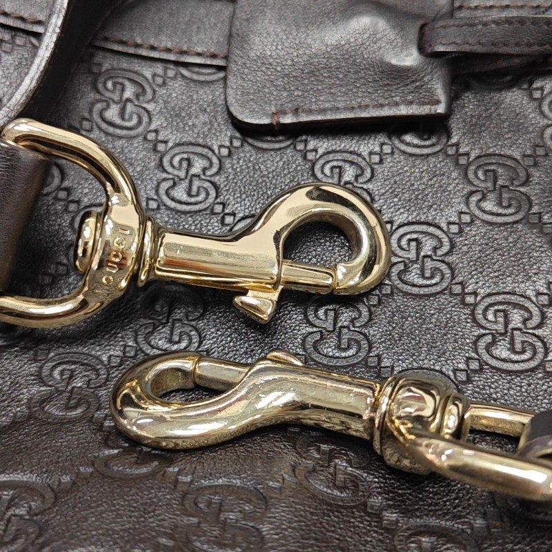 GUCCI 棕色牛皮壓紋 電腦公事包 可拆卸肩帶-20