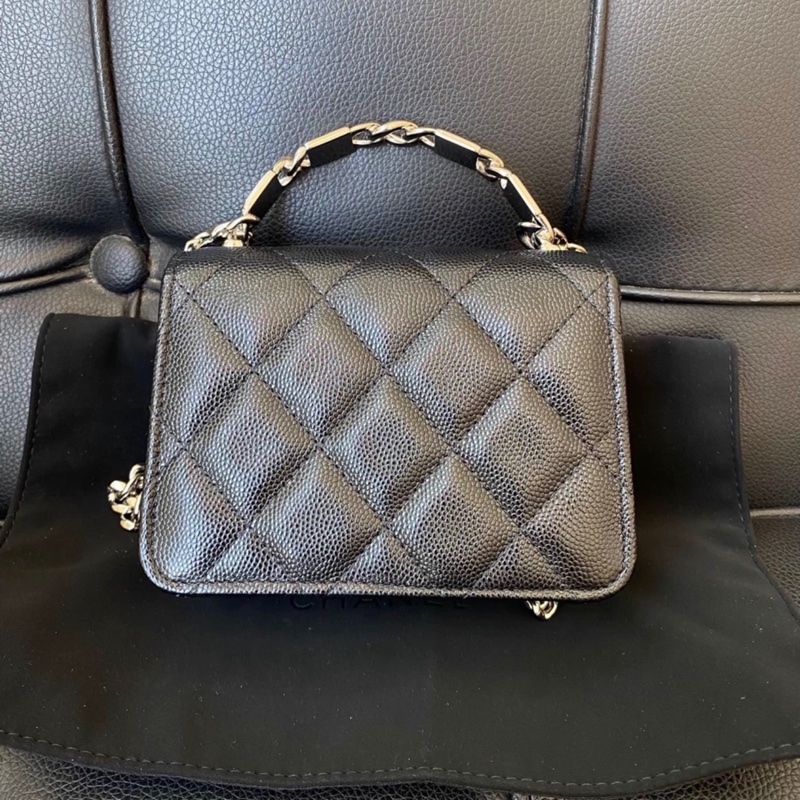 ✨全網最平 99新 32開 Chanel mini小廢包 黑銀 荔枝皮-1