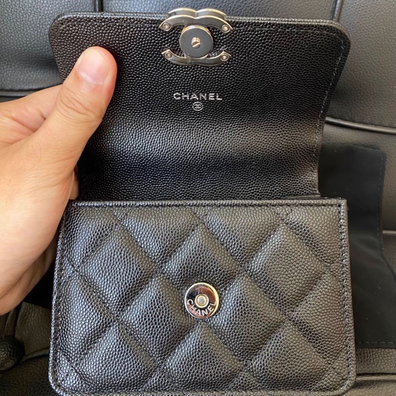 ✨全網最平 99新 32開 Chanel mini小廢包 黑銀 荔枝皮-4