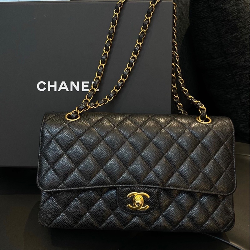 【✨全網最平】Chanel Classic Flap CF25 黑金CF 中號 單肩斜挎鏈條包-0