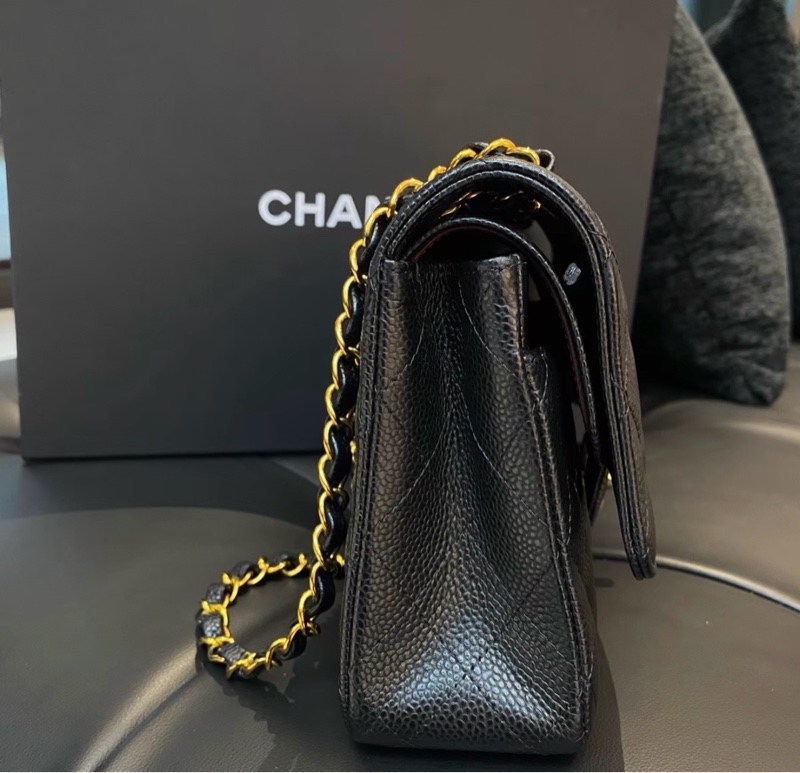 【✨全網最平】Chanel Classic Flap CF25 黑金CF 中號 單肩斜挎鏈條包-5
