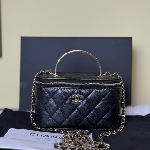 Chanel 25C 魚子醬琺瑯小盒子包 黑金 近全新 全網最平