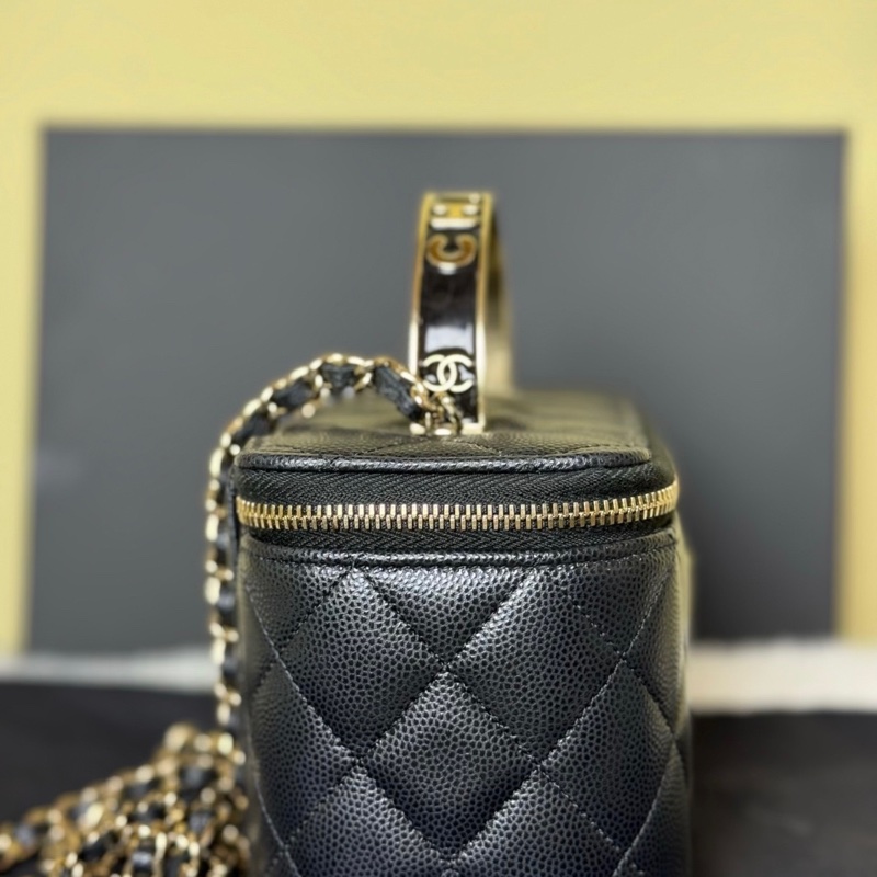 Chanel 25C 魚子醬琺瑯小盒子包 黑金 近全新 全網最平-2
