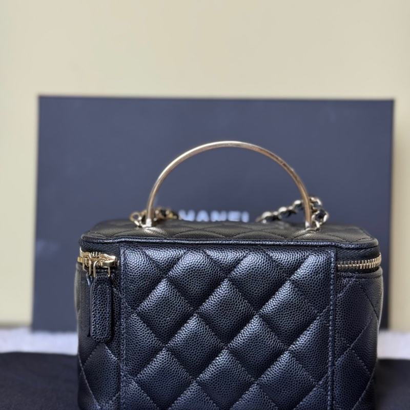 Chanel 25C 魚子醬琺瑯小盒子包 黑金 近全新 全網最平-3
