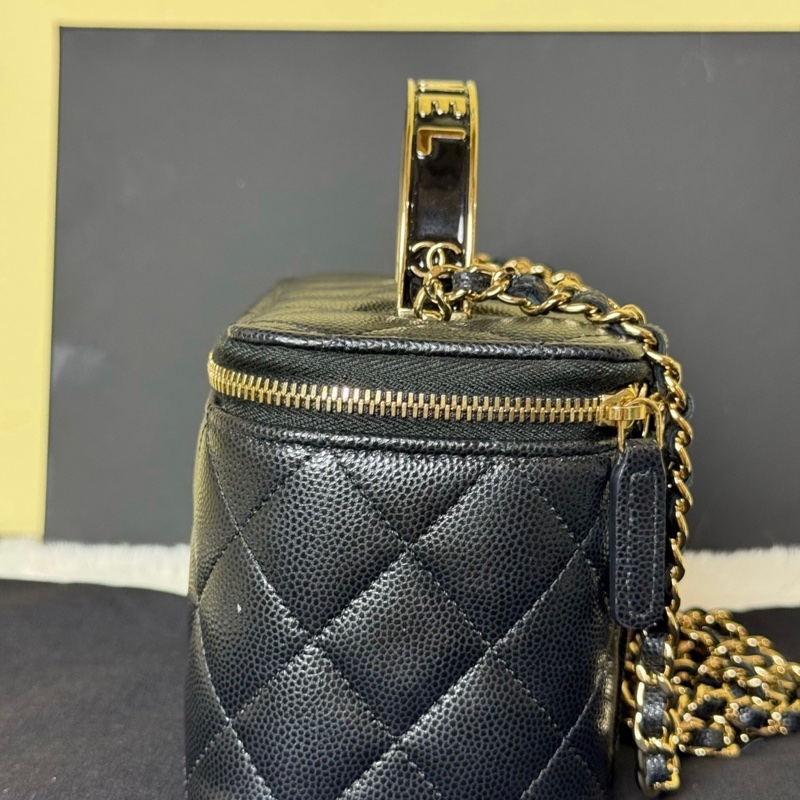 Chanel 25C 魚子醬琺瑯小盒子包 黑金 近全新 全網最平-4