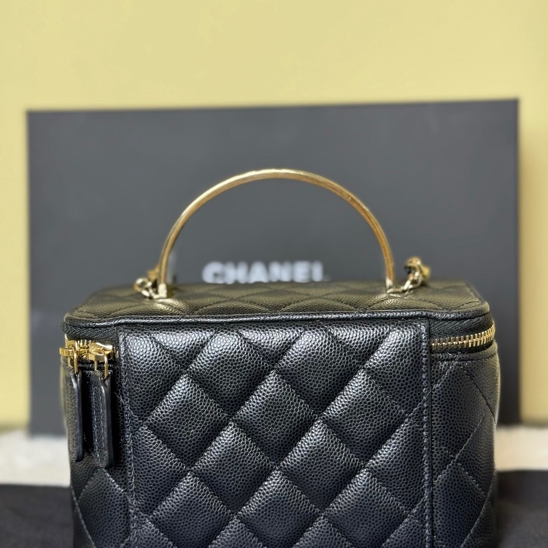 Chanel 25C 魚子醬琺瑯小盒子包 黑金 近全新 全網最平-5