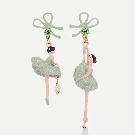 🌸 Les Néréides 絕版珍藏🌸｜耳夾款｜PAS DE DEUX 芭蕾舞者不對稱耳環｜薄荷綠蝴蝶結｜附購買證明🌸