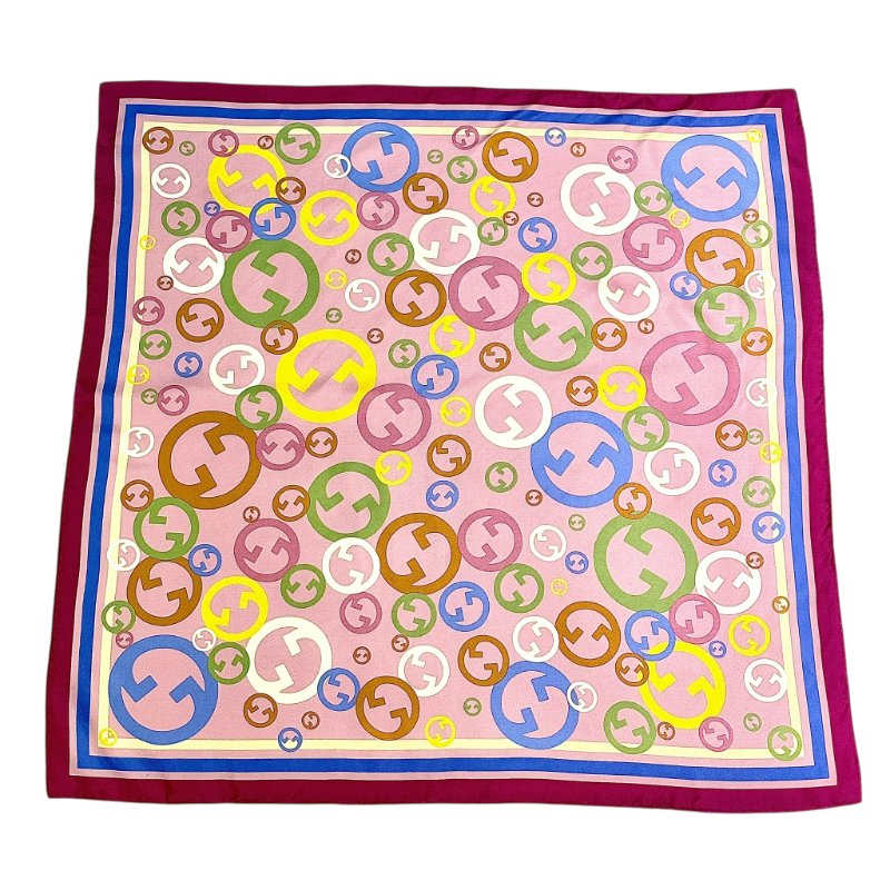 GUCCI - 粉紫彩色雙G logo 絲巾-0