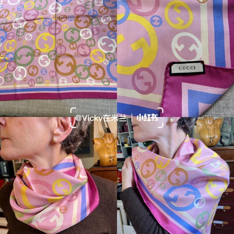 GUCCI - 粉紫彩色雙G logo 絲巾-1