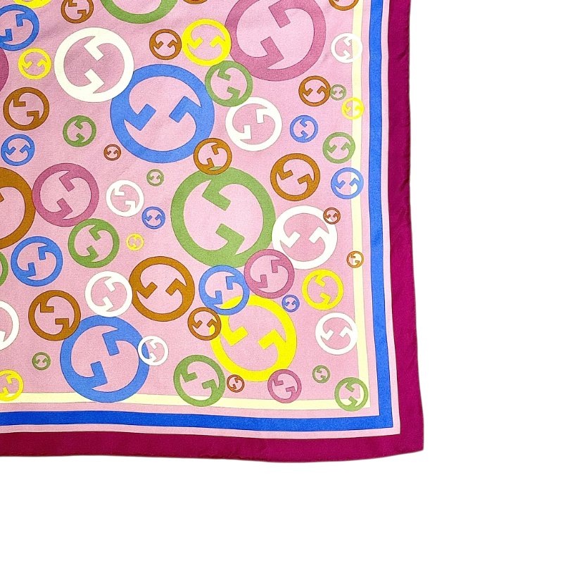 GUCCI - 粉紫彩色雙G logo 絲巾-4