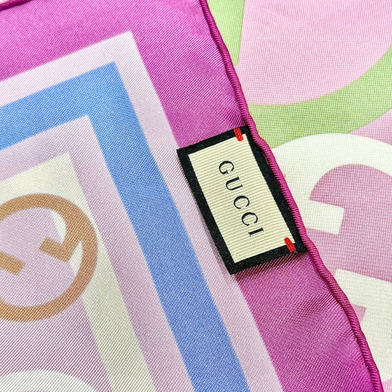 GUCCI - 粉紫彩色雙G logo 絲巾-6