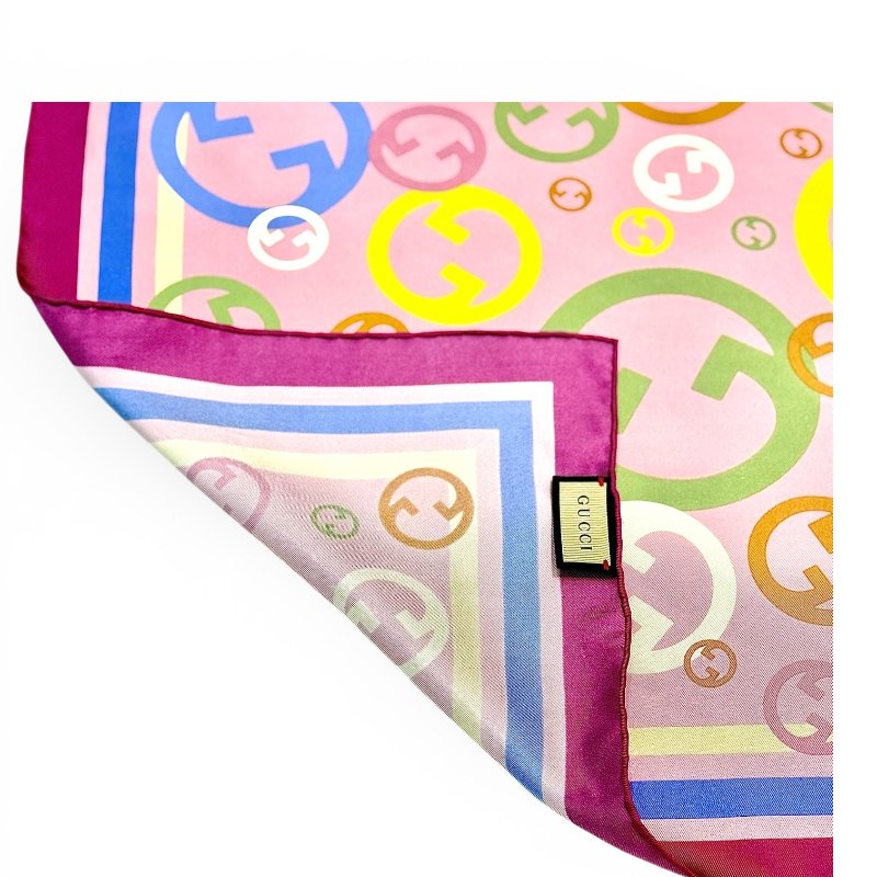 GUCCI - 粉紫彩色雙G logo 絲巾-7