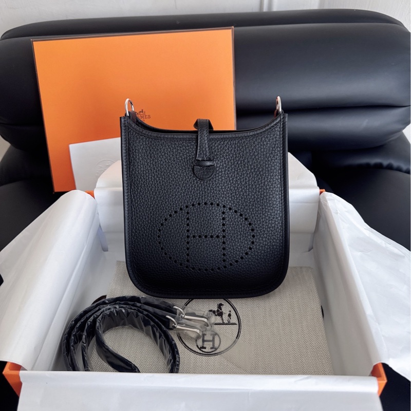 【全新品】愛馬仕Hermes evelyne mini 16伊芙琳迷你黑銀 K刻 全膜單肩背側背斜挎包-0