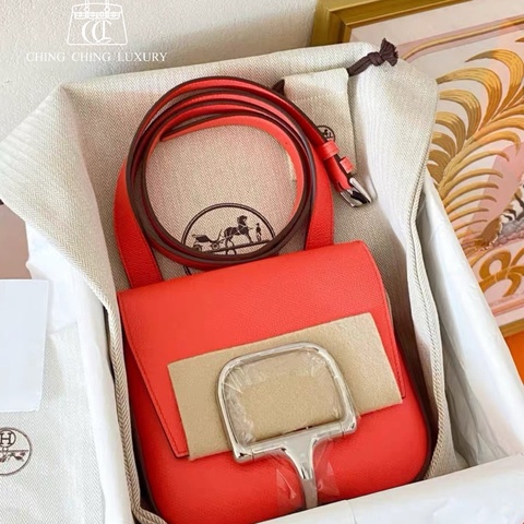 🌈Hermes❤️Mini Della❤️德克薩斯粉銀扣🌈全新閑置🌟Epsom皮🌟Stamp B🌟有貼膜有盒❤️