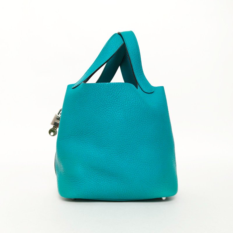 HERMES Picotin18菜籃子7F孔雀藍TC皮X刻銀扣肩背包-1