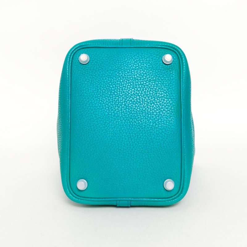 HERMES Picotin18菜籃子7F孔雀藍TC皮X刻銀扣肩背包-4