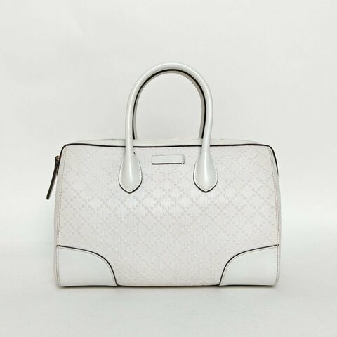 GUCCI 白色牛皮淺金扣手提保齡球配可拆卸肩帶肩背包