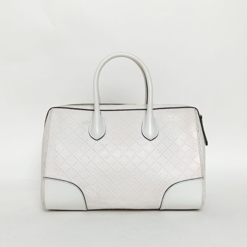 GUCCI 白色牛皮淺金扣手提保齡球配可拆卸肩帶肩背包-2