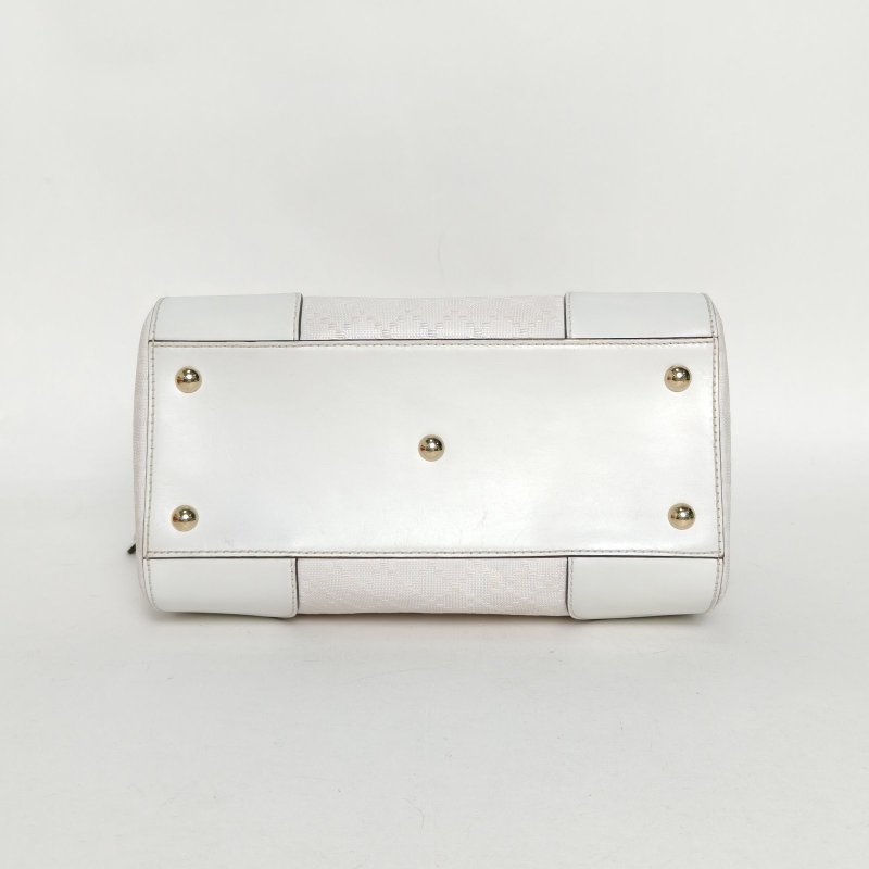 GUCCI 白色牛皮淺金扣手提保齡球配可拆卸肩帶肩背包-4