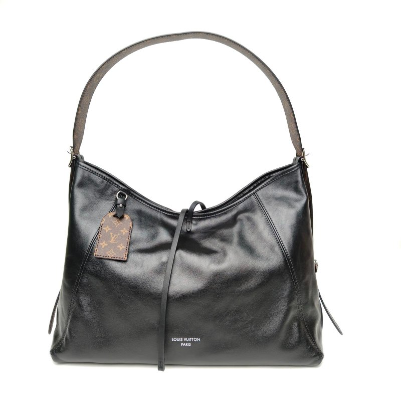 LOUIS VUITTON CARRYALLDark中號39黑色羊皮銀扣晶片肩背包-0