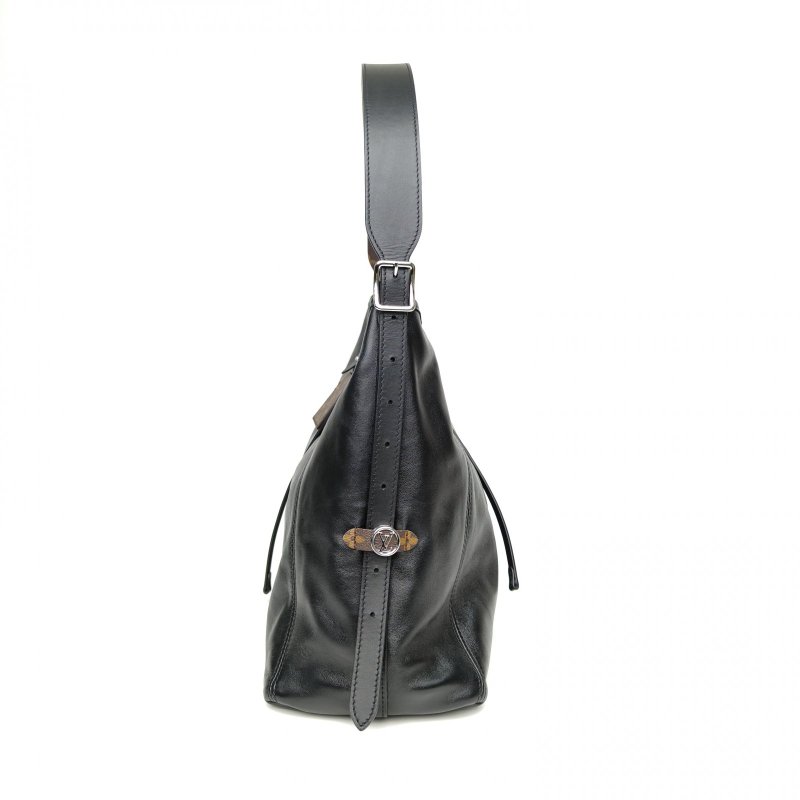 LOUIS VUITTON CARRYALLDark中號39黑色羊皮銀扣晶片肩背包-1