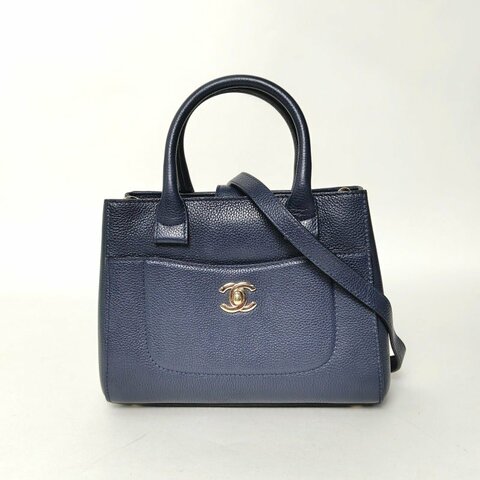 CHANEL 藍色牛皮23開金扣ExecutiveTote手提托特包小號23肩背包