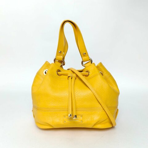 Burberry 黃色牛皮手提抽繩水桶包斜挎包肩背包