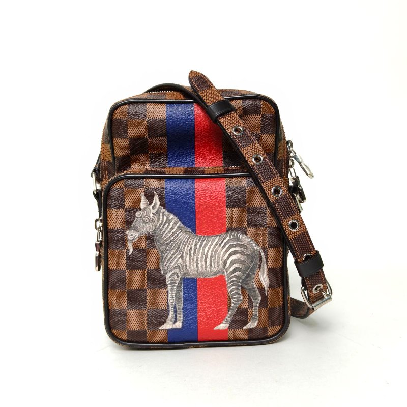 LOUIS VUITTON Nigo相機包老花PVC2016棕色棋盤格動物園系列斑馬限量款肩背包-0