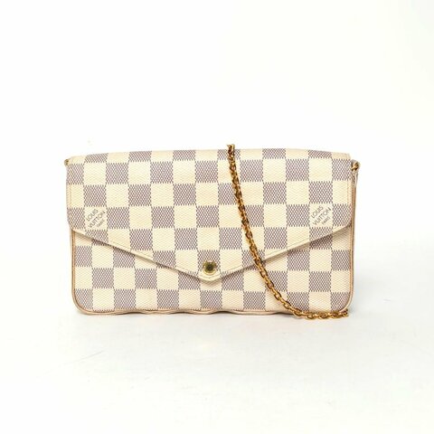 LOUIS VUITTON POCHETTEFELICIE三合一鏈條包白棋格PVC2016肩背包