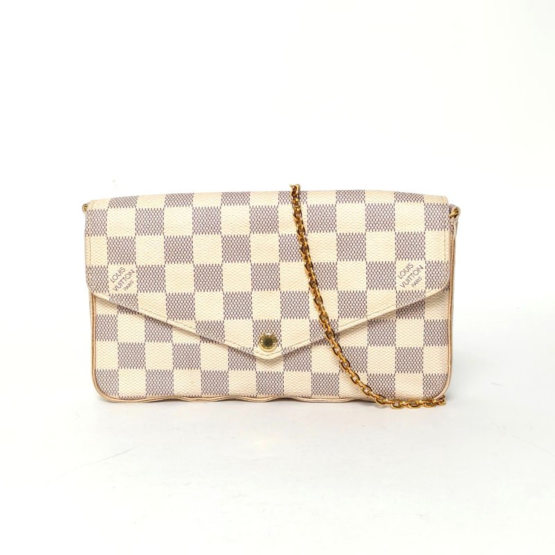 LOUIS VUITTON POCHETTEFELICIE三合一鏈條包白棋格PVC2016肩背包-0