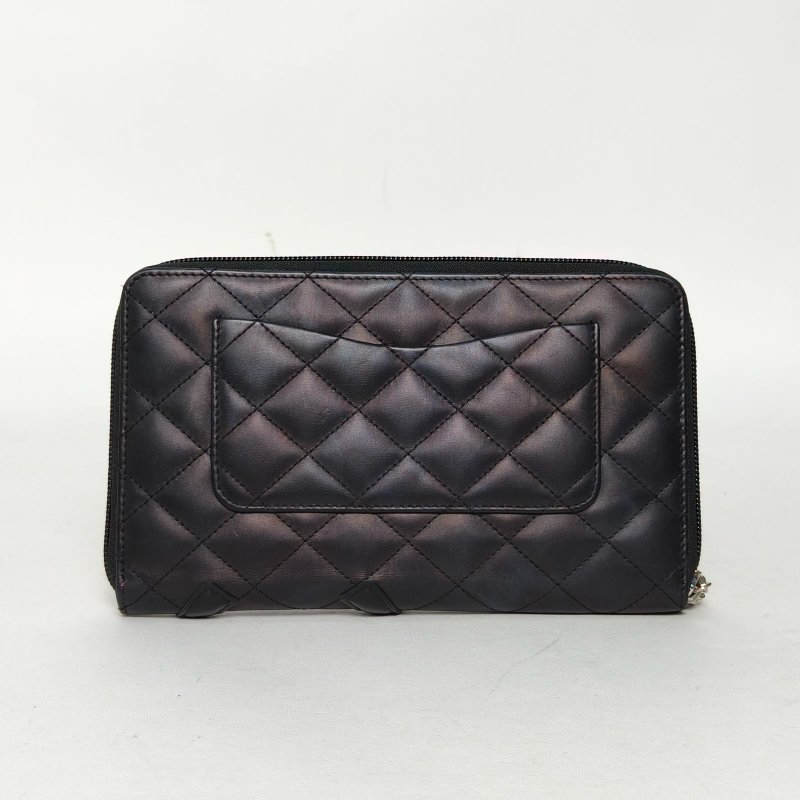 CHANEL 黑色牛皮19開銀扣康鵬拉鏈長款錢包手拿包肩背包-2