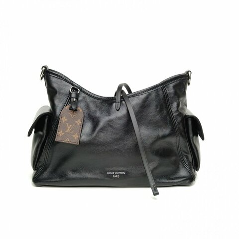 LOUIS VUITTON CARRYALLCargo小號33.5黑色羊皮銀扣晶片肩背包