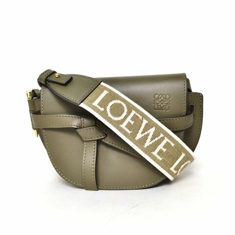 LOEWE Gate馬鞍斜跨包MINIDual寬肩帶綠色牛皮肩背包