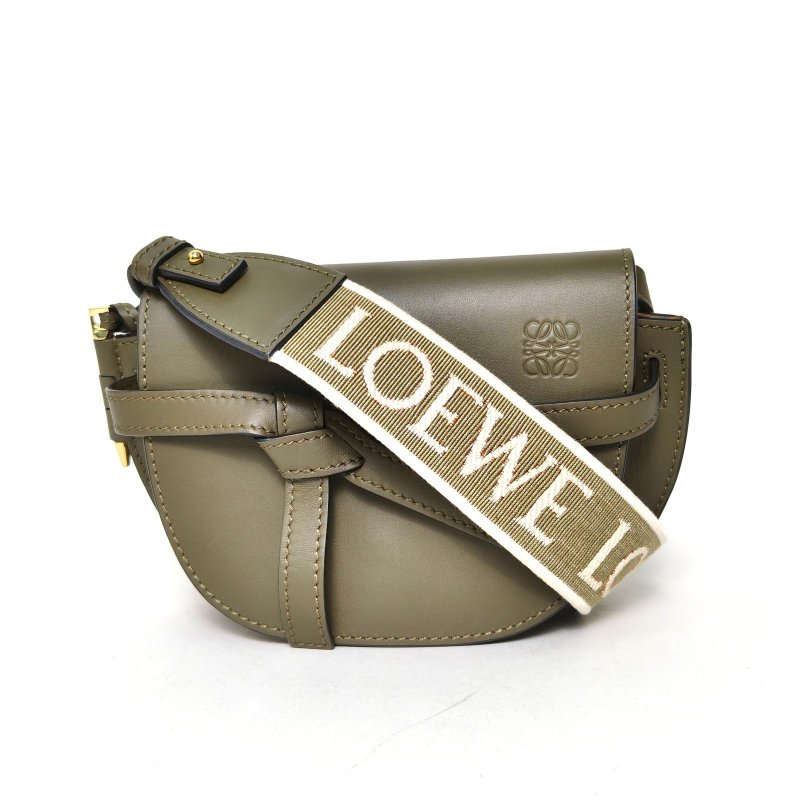 LOEWE Gate馬鞍斜跨包MINIDual寬肩帶綠色牛皮肩背包-0