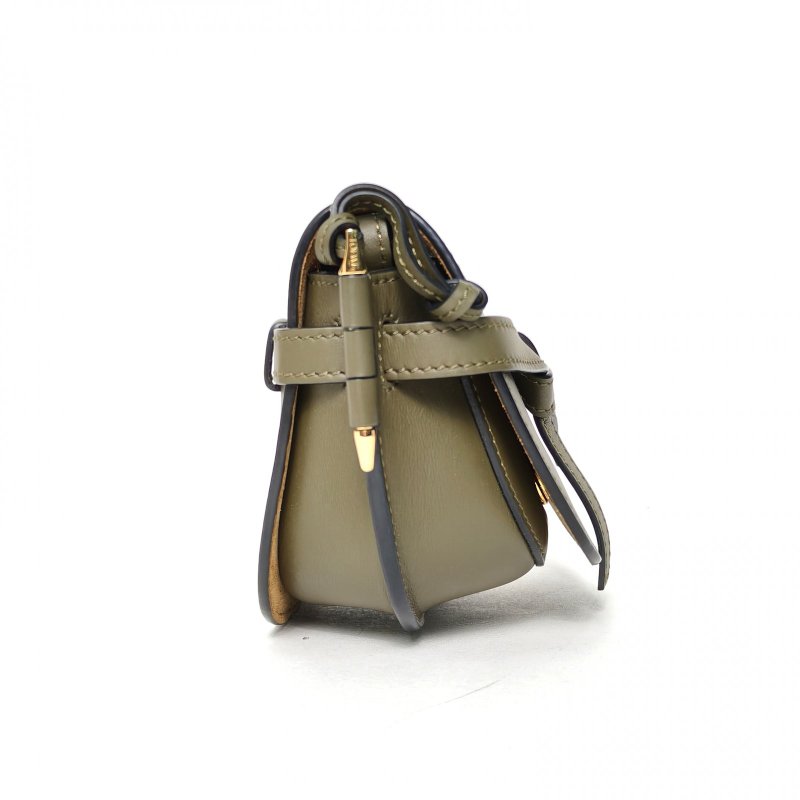 LOEWE Gate馬鞍斜跨包MINIDual寬肩帶綠色牛皮肩背包-3