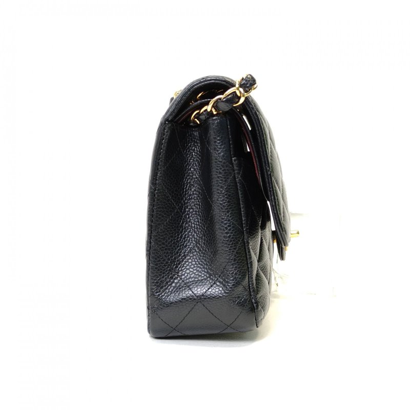 CHANEL CF口蓋包中號25.5黑色荔枝牛皮23開金扣肩背包-1