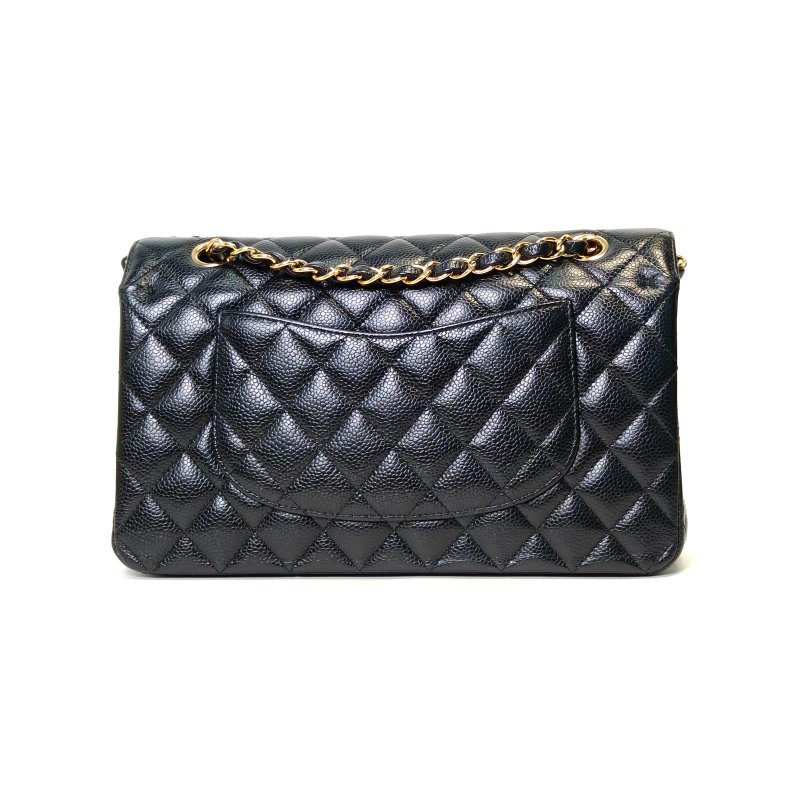 CHANEL CF口蓋包中號25.5黑色荔枝牛皮23開金扣肩背包-2