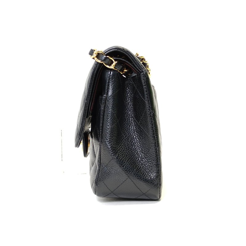 CHANEL CF口蓋包中號25.5黑色荔枝牛皮23開金扣肩背包-3