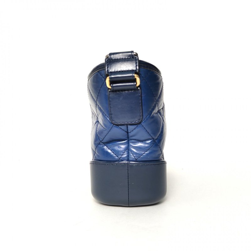 CHANEL GABRIELLE流浪小號20藍色牛皮26開金銀扣肩背包-1