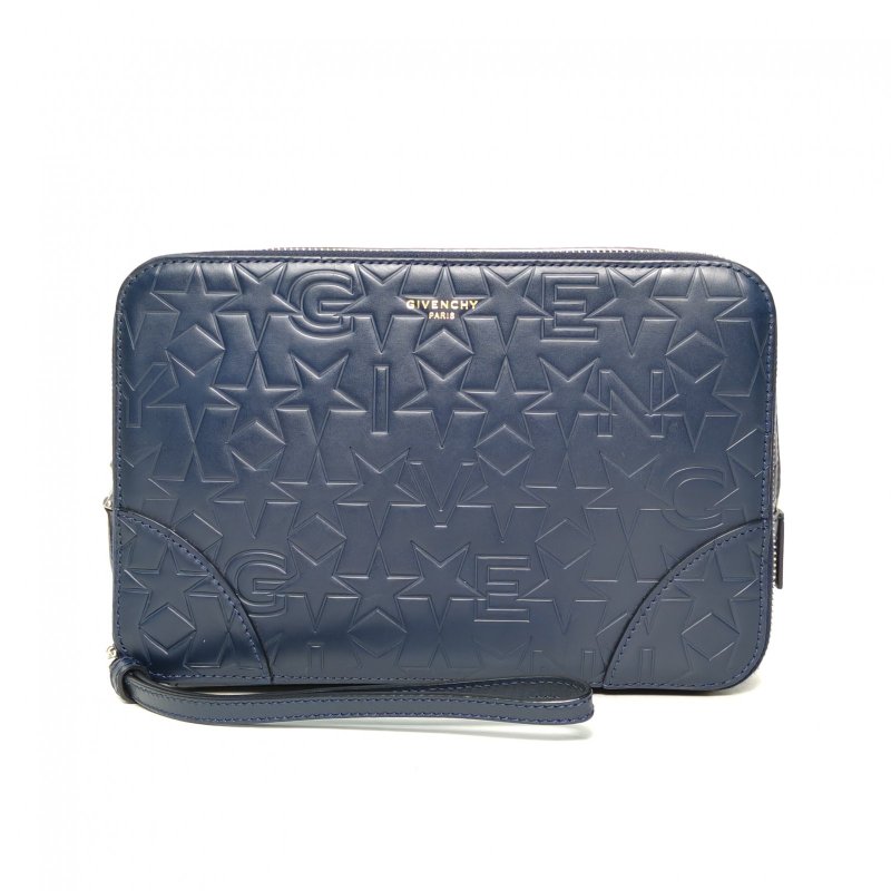 GIVENCHY 藍色牛皮五角星浮雕手拿包肩背包-0
