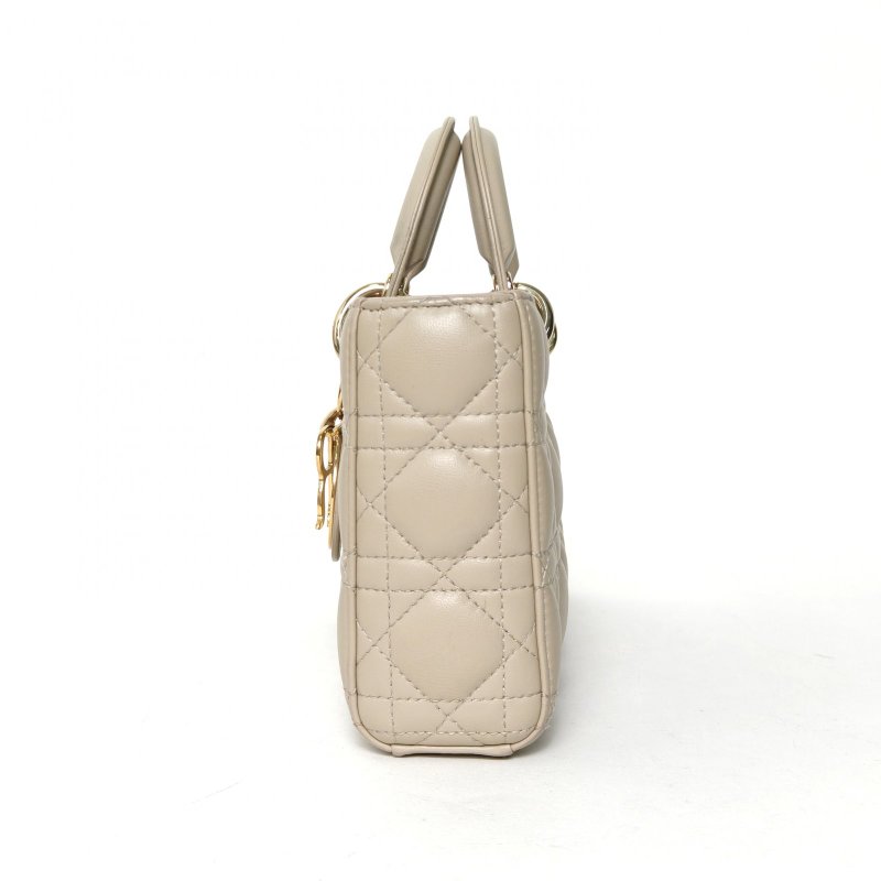 DIOR LadyD-Joy橫版戴妃包中號26灰色羊皮金扣2022肩背包-1