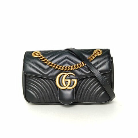 GUCCI GGMarmont肩背包小號26黑色牛皮金扣肩背包